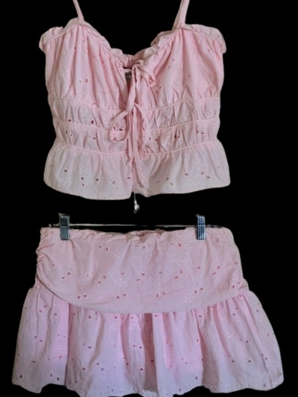 Haute Monde Pink Eyelet Mini Skirt and Top Set - Soft Pastel Women's  L - NWT